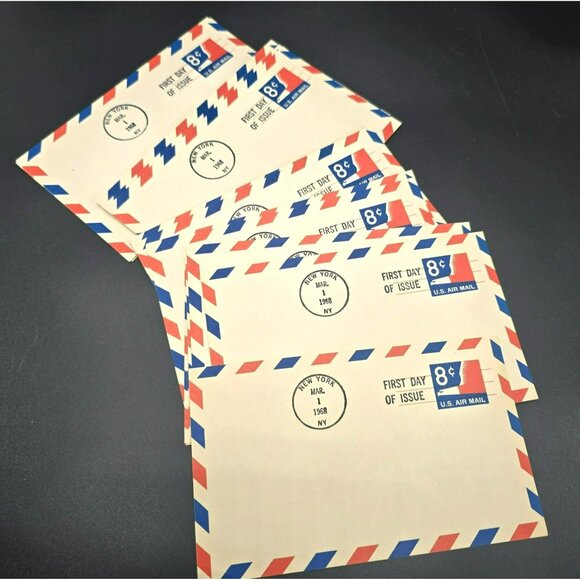 1968 First Day Of Issue 8¢ US Air Mail Postcards Lot Red & Blue Borders LI3002 - Picture 2 of 4